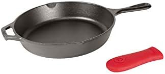 Lodge Cast Iron Skillet, Pre-Seasoned with Silicone Hot Handle Holder , 10.25 Inch Dia, Black/Red... | Amazon (US)