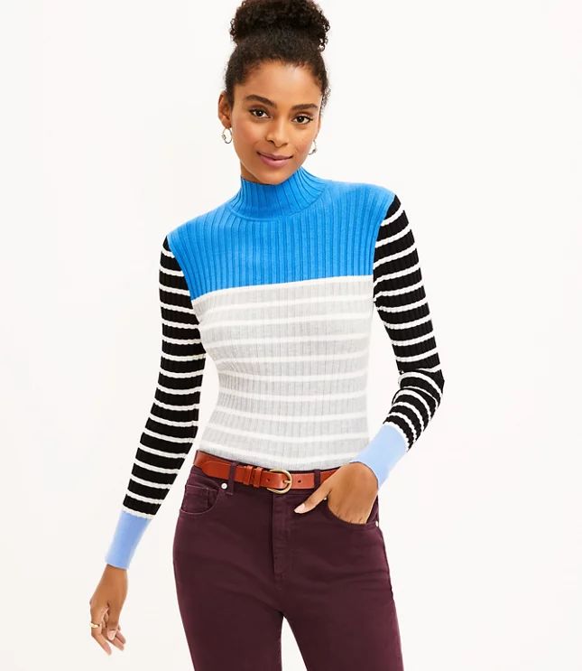 Stripe Ribbed Turtleneck Sweater | LOFT