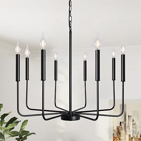 Wellmet Matte Black Farmhouse Chandeliers Light, 8-Light Classic Candle Ceiling Hanging Light Fixtur | Amazon (US)