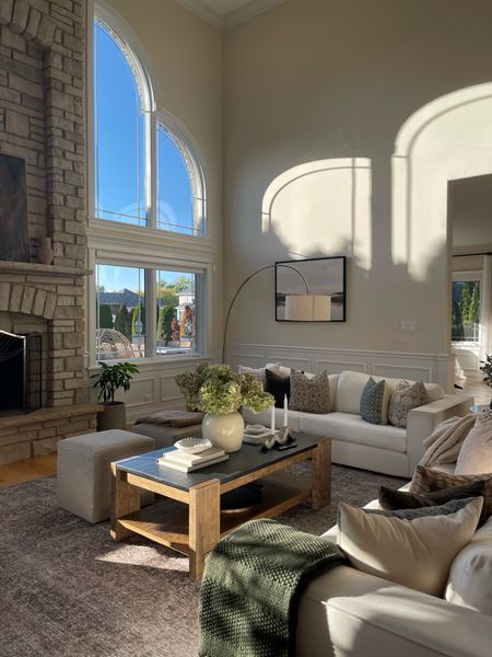 Great room views at golden hour! Never too many pillows or throws in here! 

Living room, great room, white sofa, white couch, coffee table, throw pillow, throw blanket, fireplace, lamp, floor lamp, ottoman, 

#LTKstyletip #LTKhome #LTKsalealert