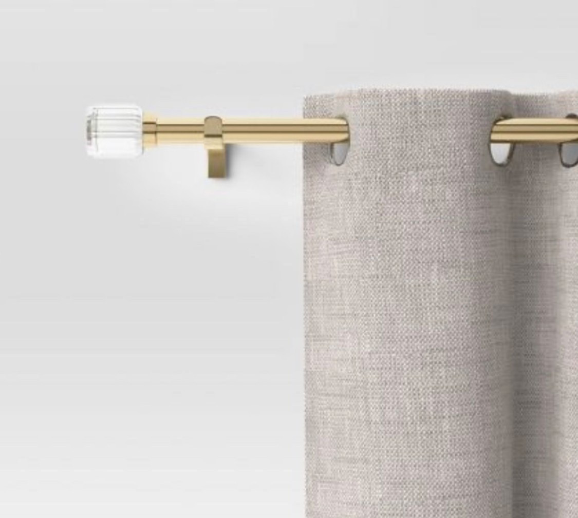 36"-66" Clear Ribbed Curtain Rod Brass - Threshold™: Gold Single Rod, Quick Mount, Polystyrene & Steel