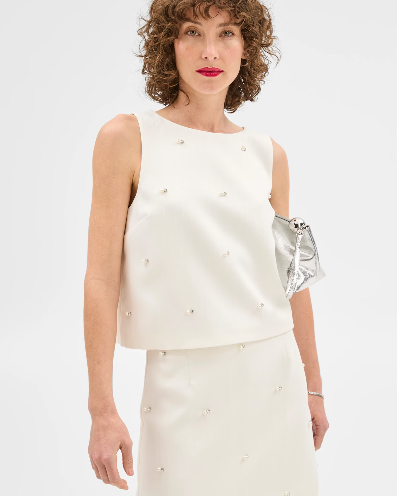 Sleeveless Boat Neck Jewel Top - Preview - Cream | Target AU