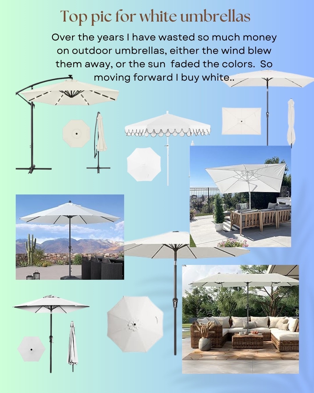 Summer white outdoor umbrellas no more worrying about fading colors

#LTKSwim #LTKHome #LTKSeasonal