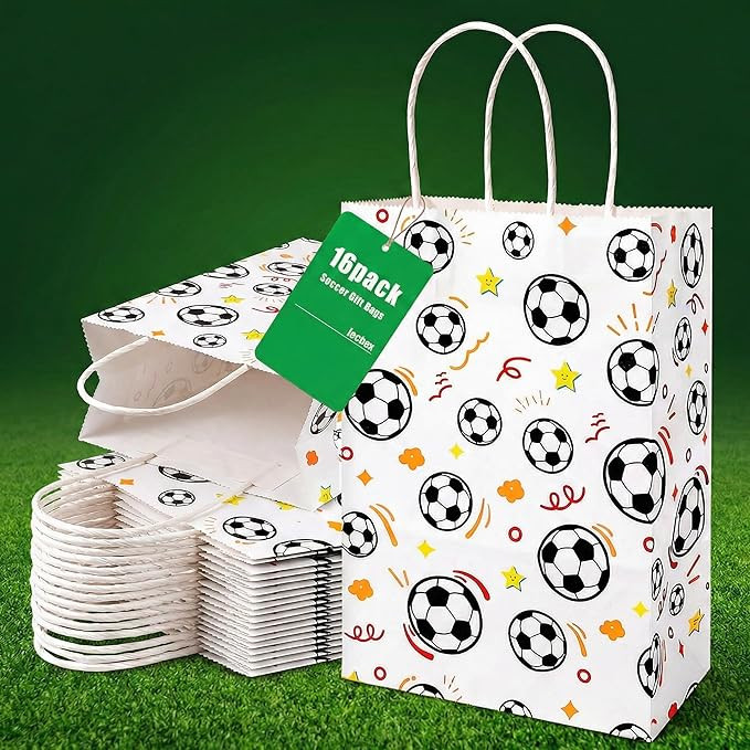 Shindel 16 Pack Party Favor Bags, 5.5" x 2.8" x 8" Soccer Goodie Bags for Kids Birthdays, Sports ... | Amazon (US)
