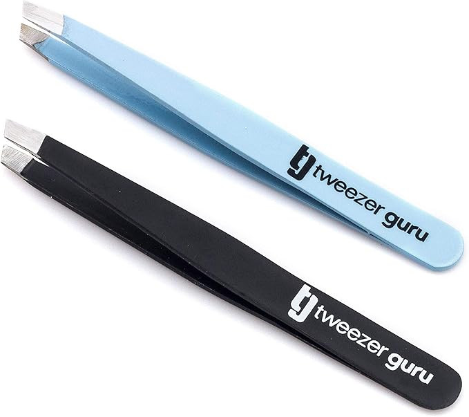 Tweezer Guru Tweezers for Eyebrows - 2 Pack Slant Tip Professional Stainless Steel Eyebrow Tweeze... | Amazon (US)