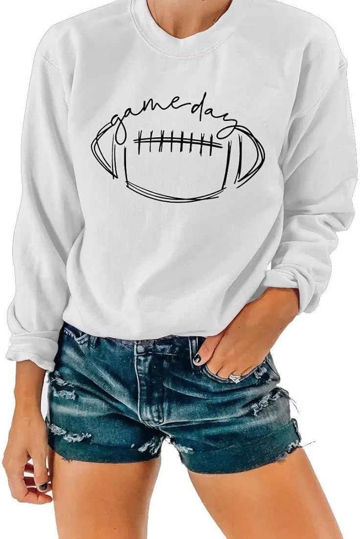 SINBRLAI Women's Game Day Sweatshirt Football Graphic Print Pullover Long Sleeve Crewneck Casual ... | Amazon (US)
