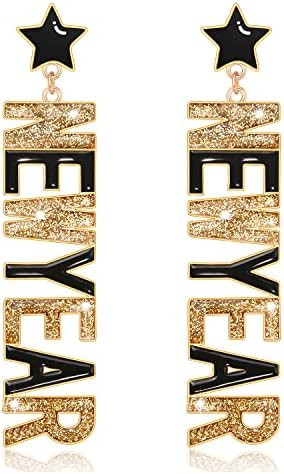 Happy New Year Earring for Women Glitter Rhinestone Star Dangle Earrings Holiday New Year’s Eve... | Amazon (US)