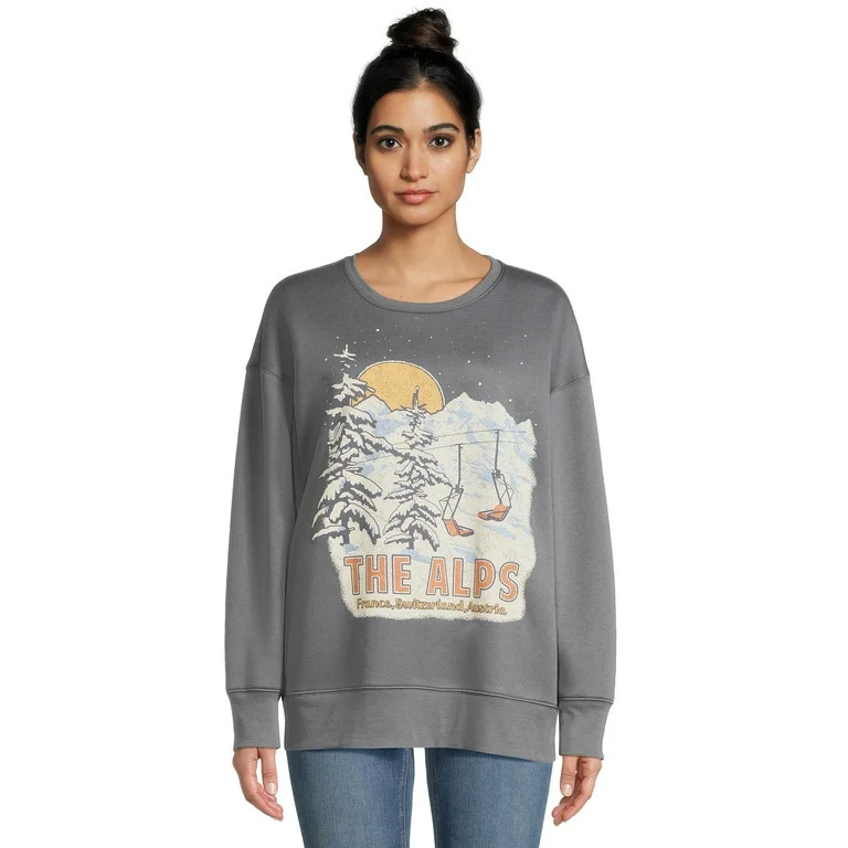 Time and Tru Women's Destination Graphic Sweatshirt with Long Sleeves, Sizes S-XXXL | Walmart (US)