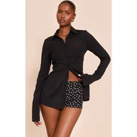 Black Chiffon Fitted Shirt | PrettyLittleThing UK