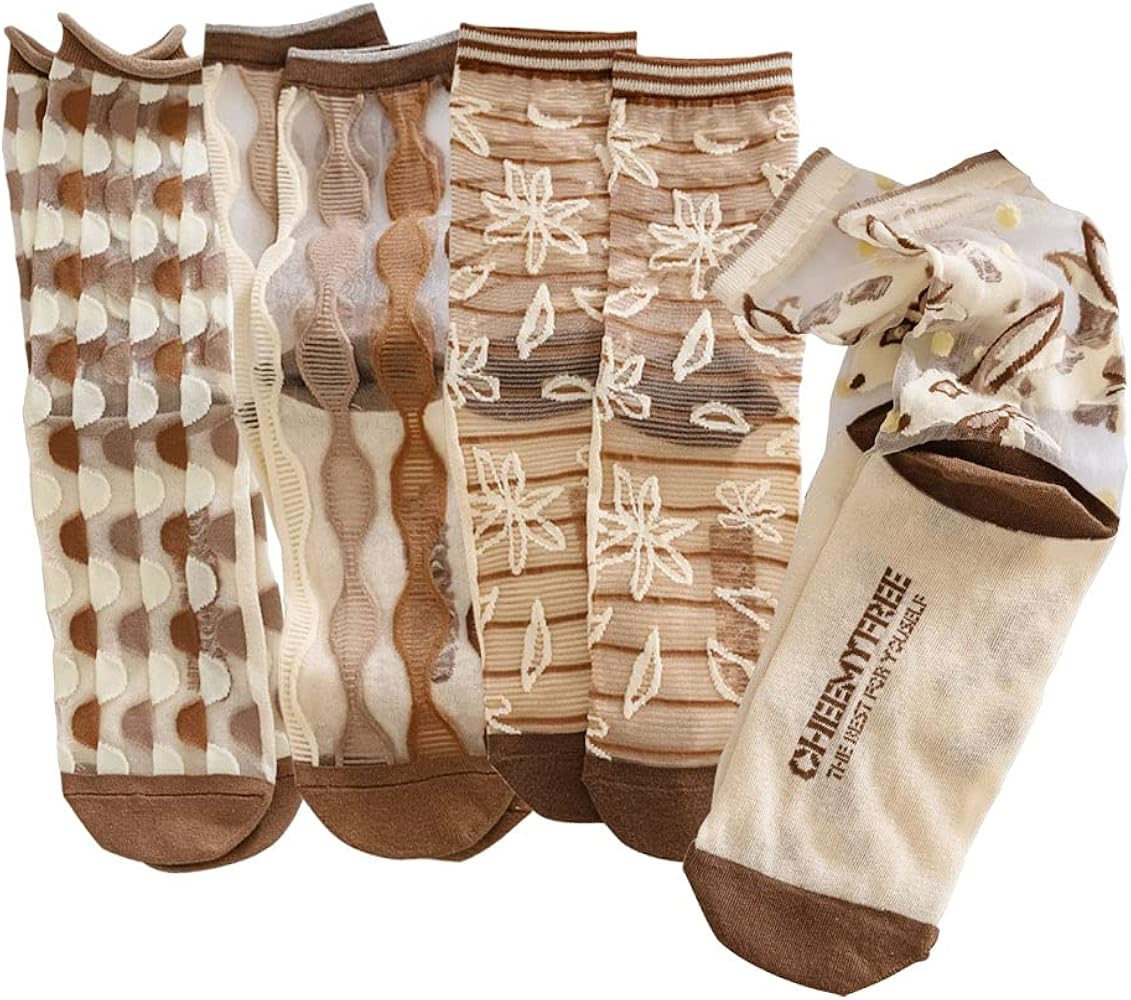 Yomutiur Womens Sheer Socks, Summer Transparent Thin Mesh Lace Elastic Jacquard Crystal Glass Sil... | Amazon (US)