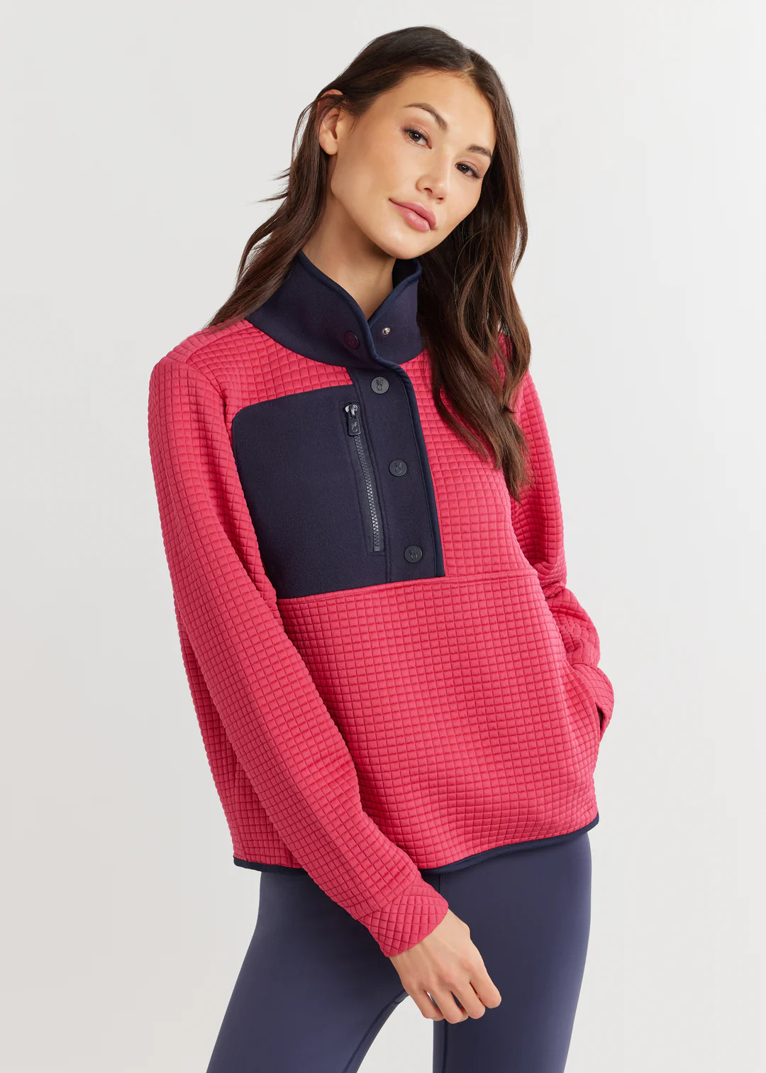 Cherry Lawn Pullover in Waffle/Vello Fleece (Berry/Navy) | Dudley Stephens