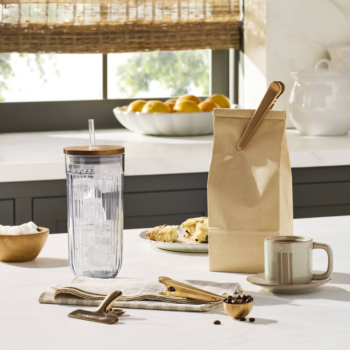 21oz Fluted Glass Tumbler with Wood Lid Blue - Hearth & Hand™ with Magnolia | Target