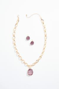 Cato Fashions | Cato Gold Link Lucite Pendant Necklace Set | Cato Fashions