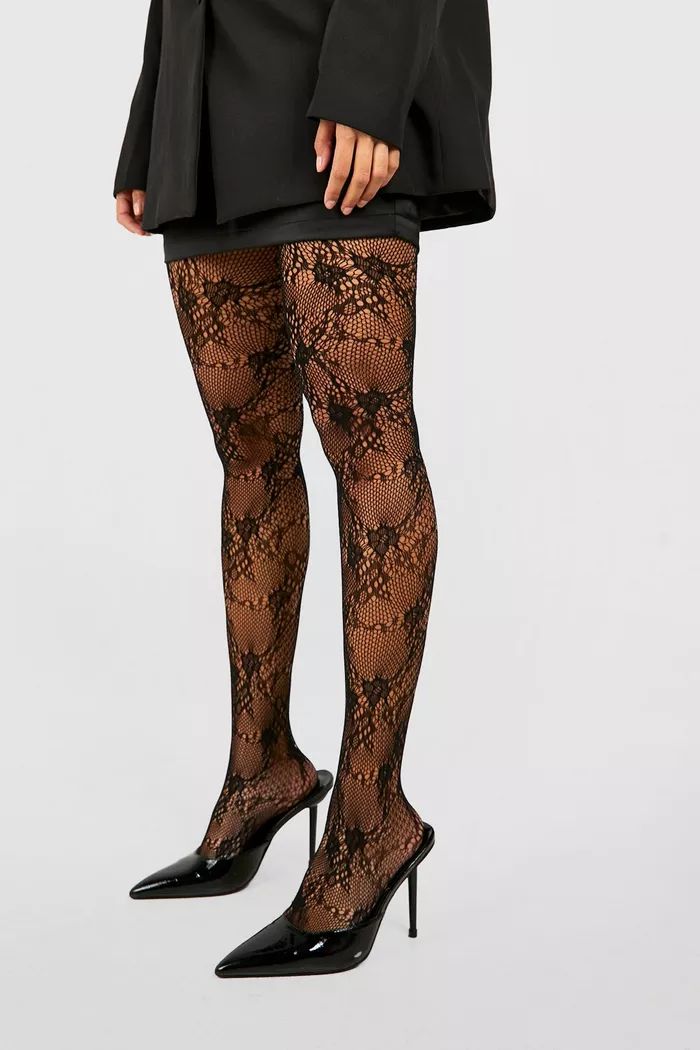 Lace Detail Fishnet Tights | Boohoo.com (UK & IE)
