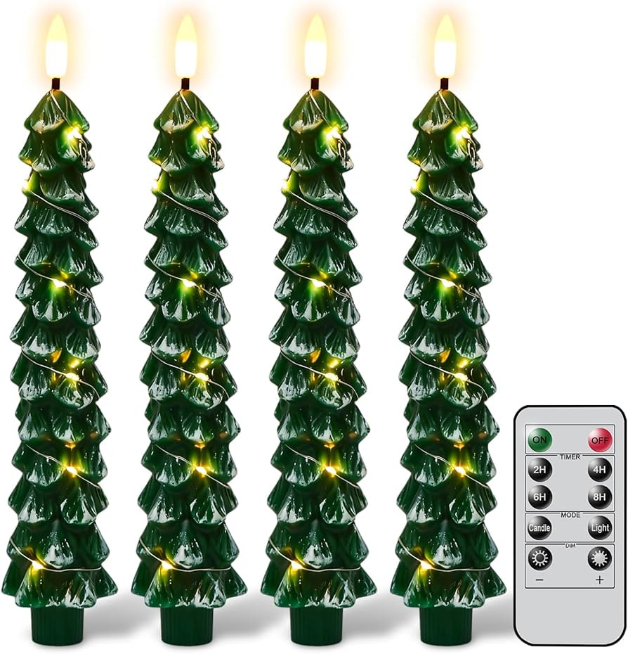 GenSwin Flameless Christmas Tree Candles with Remote Timer, Real Wax Christmas Tree Flameless Tap... | Amazon (US)