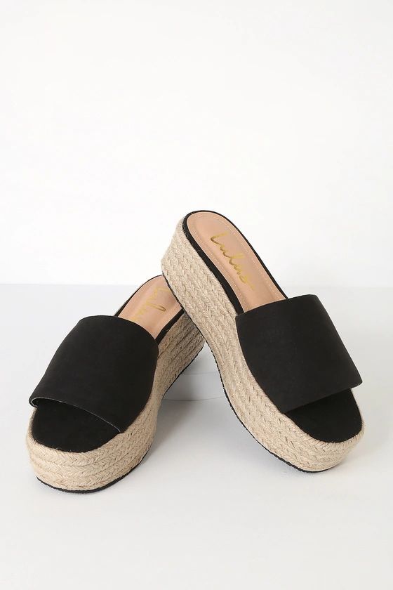 O'Ahu 2 Black Suede Espadrille Flatforms | Lulus (US)