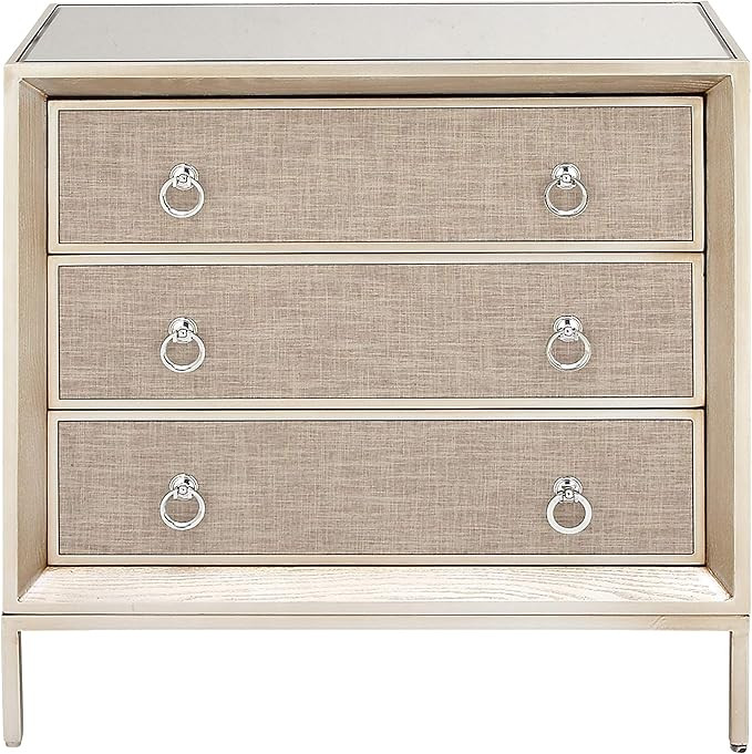 Deco 79 Wooden Room Chest Upholstered Front Panel 3 Drawer Storage Cabinet with Mirrored Top and ... | Amazon (US)