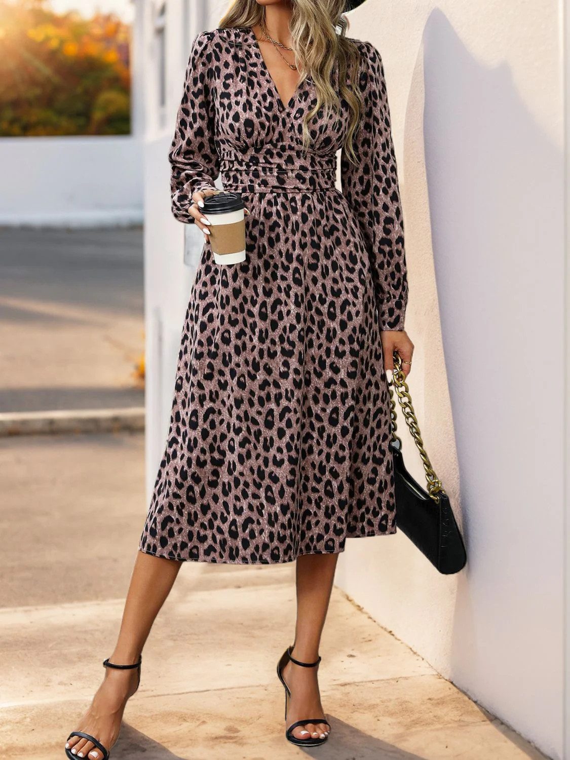 Leopard Surplice Long Sleeve Midi Dress XL | Casual Chic Boutique