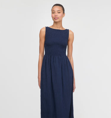 The Cosima Nap Dress - Navy Tonal Seersucker Navy Tonal Seersucker / XL | Hill House Home US