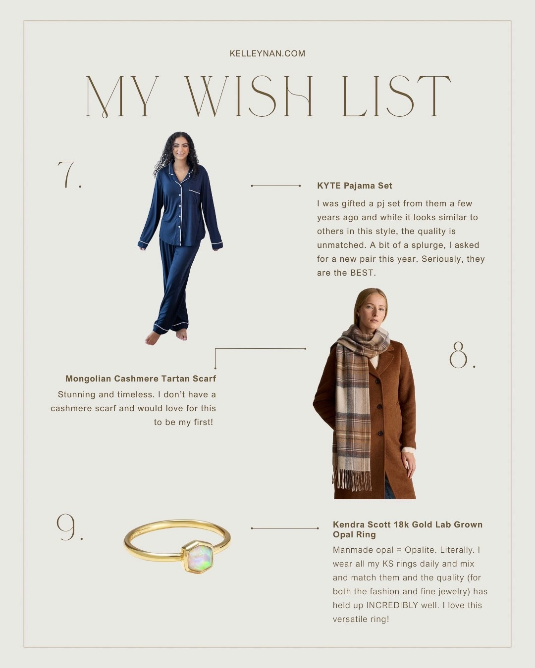 My personal Christmas wish list includes the softest and coziest pajama set, a cashmere tartan scarf (currently 57% off) and this opal ring (25% off and available in lots of other options.) These are all great gifts for any ladies on your Christmas gift lift. ladies pajamas sleepwear plaid scarf winter wear dainty ring stocking stuffer 

#LTKCyberWeek #LTKGiftGuide #LTKSaleAlert