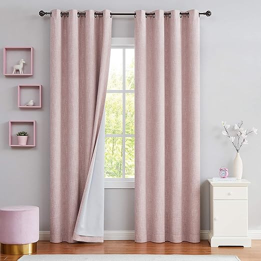 Pink Solid Moderate Blackout Curtain Heavy Linen Texture Room Darkening Window Treatment for Bedr... | Amazon (US)