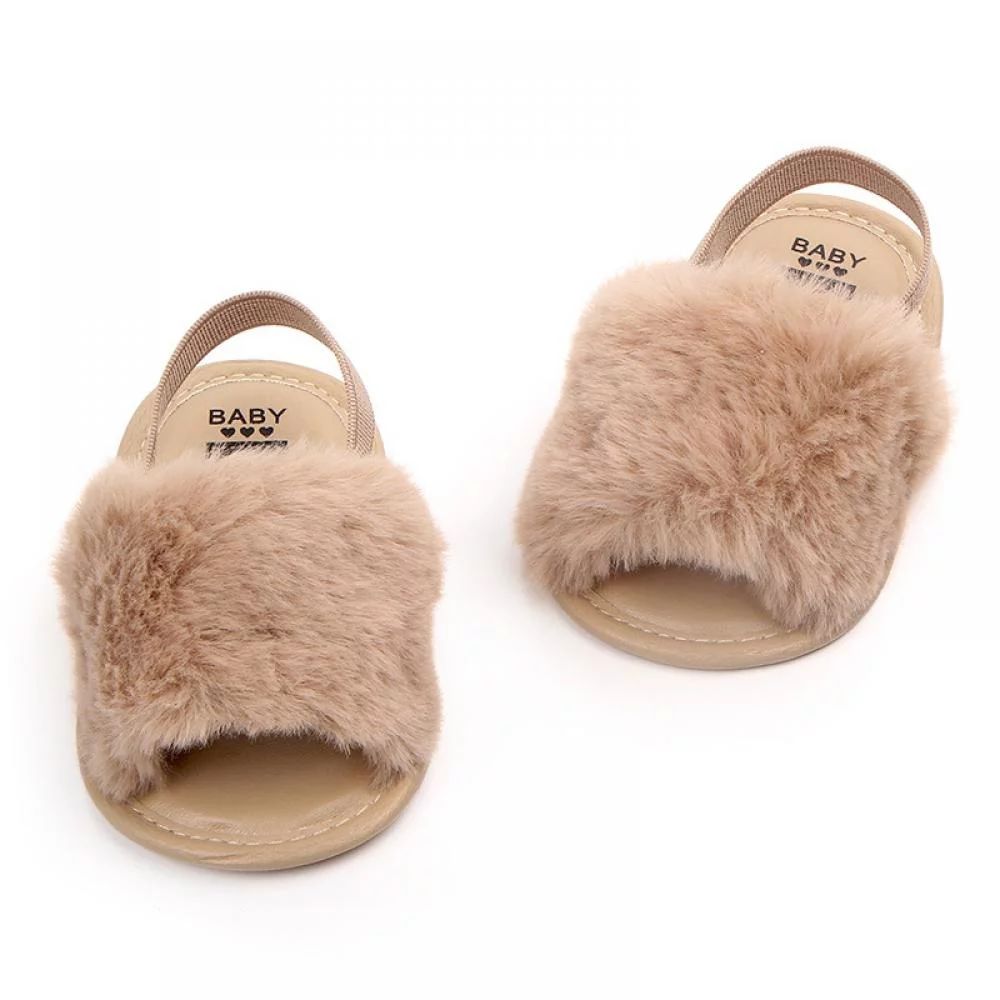 Kozart Baby Girls Slippers Faux Fur Slides with Elastic Back Strap，Brown | Walmart (US)