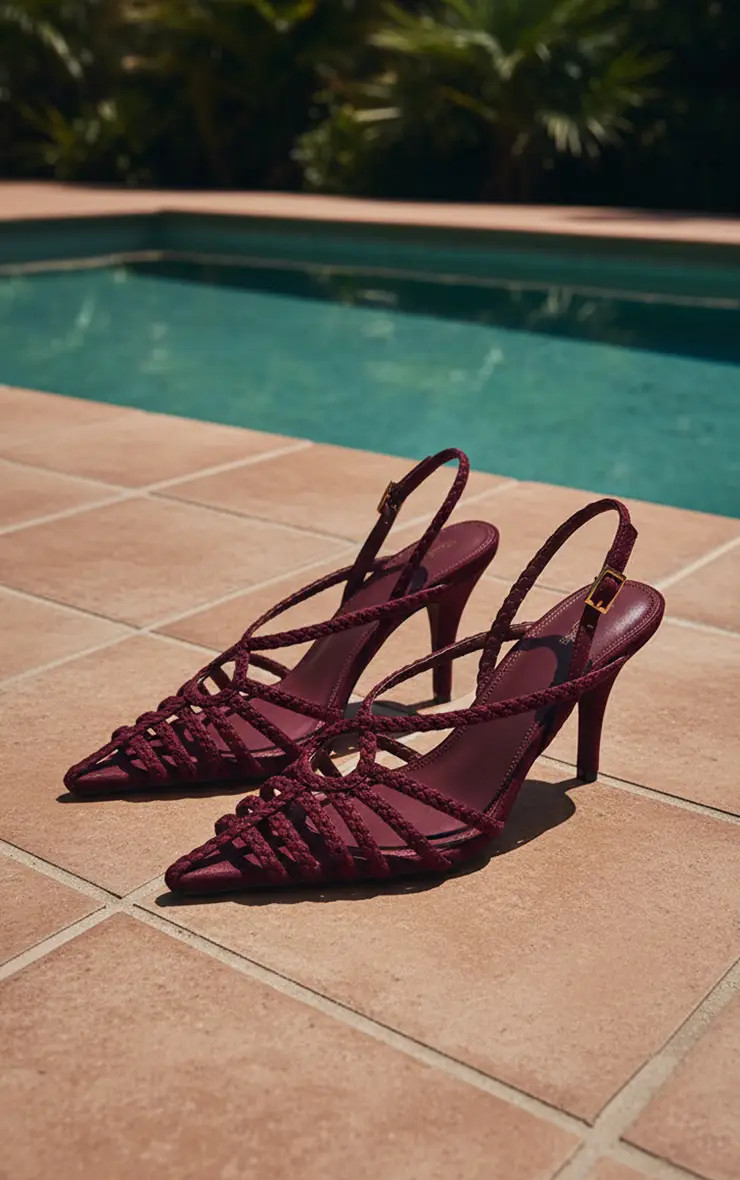 Burgundy Braided Cut Out Heeled Sandals | PrettyLittleThing UK