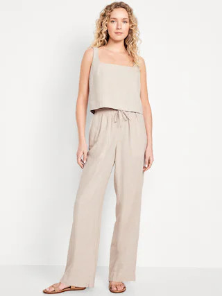 High-Waisted Linen-Blend Straight Pants | Old Navy (CA)