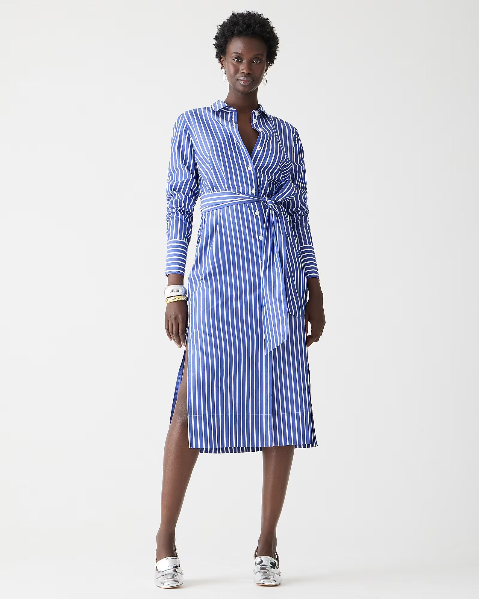 Long-sleeve button-up shirtdress in striped cotton poplin | J.Crew US