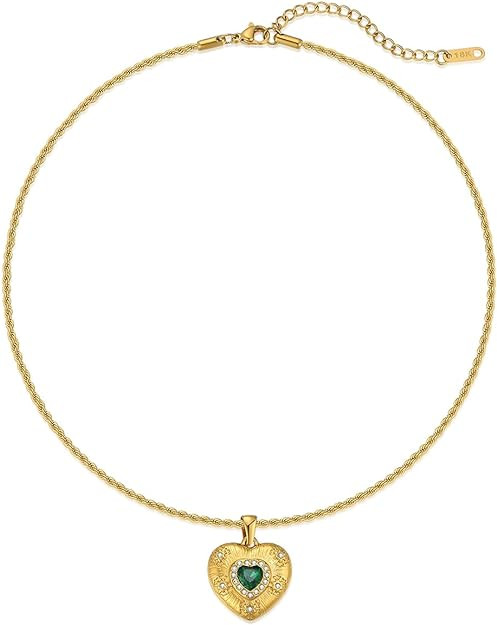 NUZON 2-Tone Interlocking | Sunburst Heart | CZ Evil Eye | Single Pear | Love Heart Pendant Neckl... | Amazon (US)