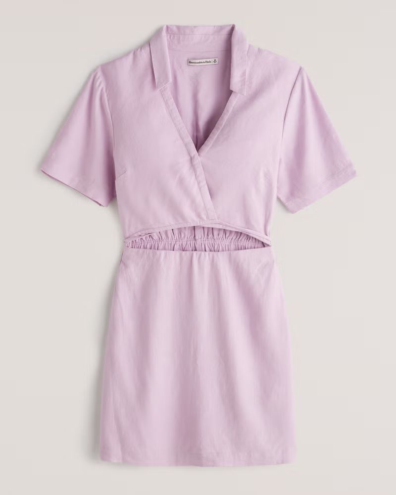 Linen-Blend Cutout Shirt Dress | Abercrombie & Fitch (US)