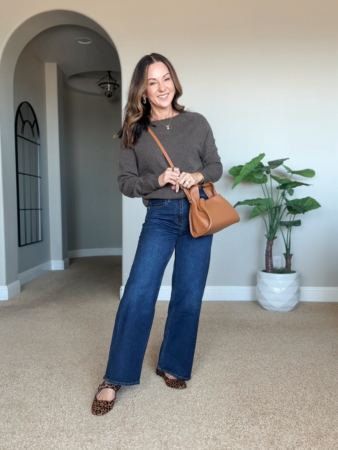 Fall denim and sweaters! These jeans come in short, regular and tall lengths! 100% cashmere sweater XS ! from @OneQuince free shipping and free returns for 365 days! For reference I’m 5’1” and 109 LBS In the Bella wide leg jeans I’m wearing the 25 inch in the 28 inch length. I went up a size based on reviews sweater size extra small. Gorgeous leather bag looks and feels designer for a fraction of the price!
#QuincePartner


#LTKOver40 #LTKPetite #LTKFindsUnder50