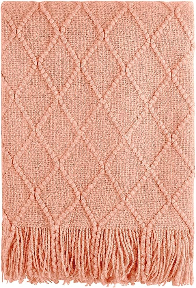 BOURINA Orange Throw Blanket Textured Solid Soft Sofa Couch Decorative Knit Blanket, 50" x 60" Co... | Amazon (US)