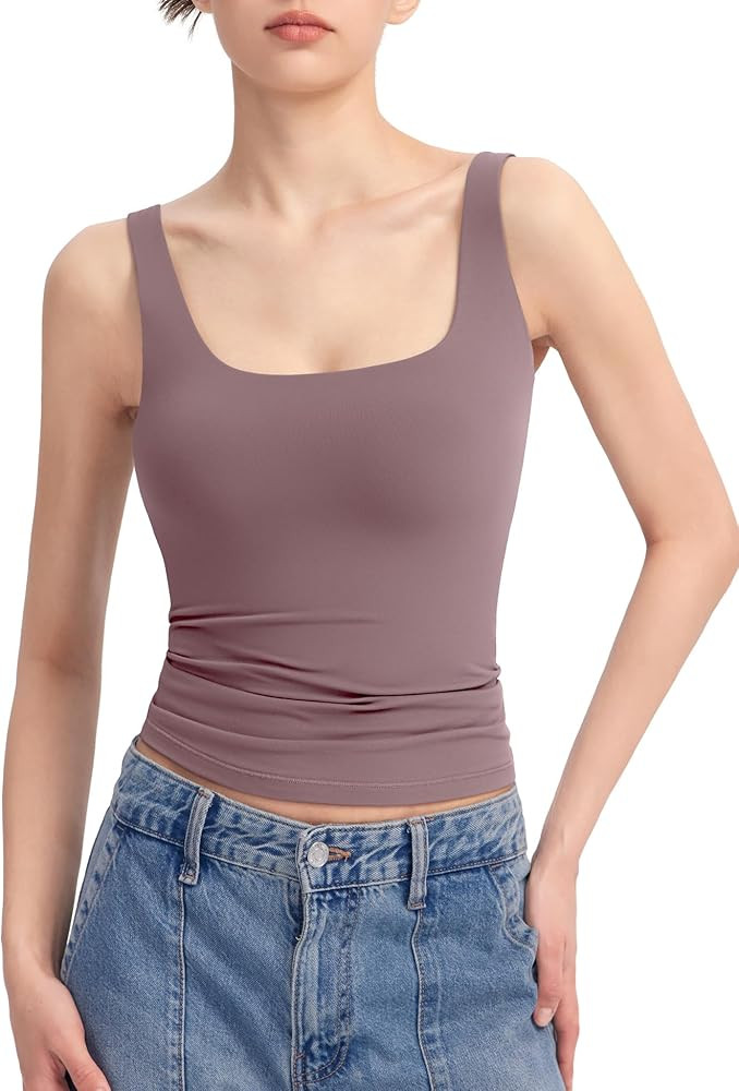 PUMIEY Women's Square Neck Tank Top Sleeveless Double Lined Basic Tops Sharp Collection | Amazon (US)