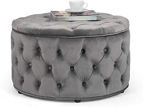 Amazon.com: Homebeez Round Velvet Storage Ottoman, Button Tufted Footrest Stool Coffee Table for ... | Amazon (US)
