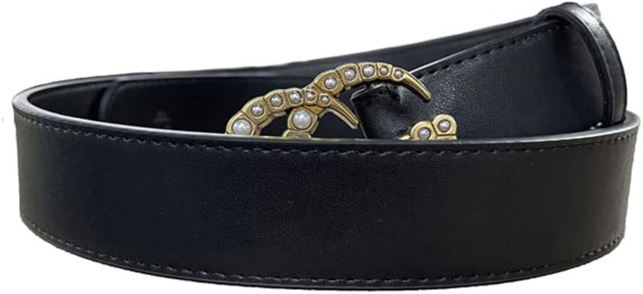 Luxury Classic Black Belts for Women Fashion Casual Belts with Pearl Buckle Business Ladies Belt for | Amazon (US)
