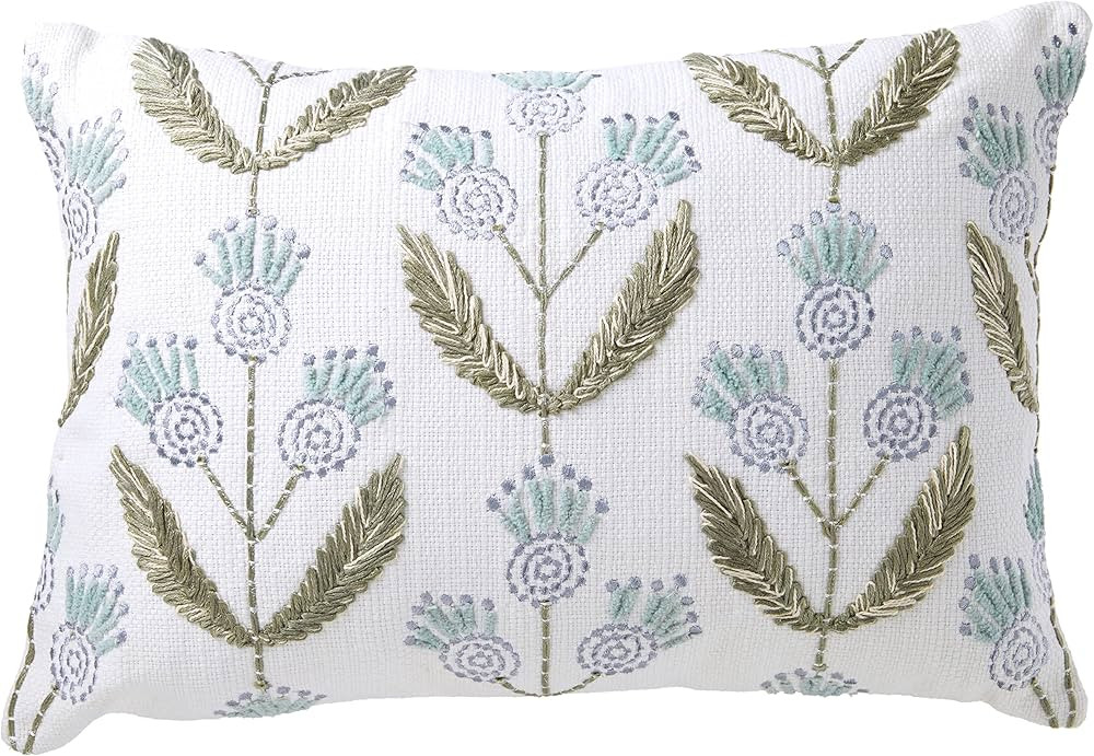 Creative Co-Op Cotton Throw, Embroidered Flower Design on Light Neutral Pillow, Multicolored | Amazon (US)