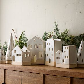 Ceramic Tree & Village Tealight Candleholders | West Elm (US)