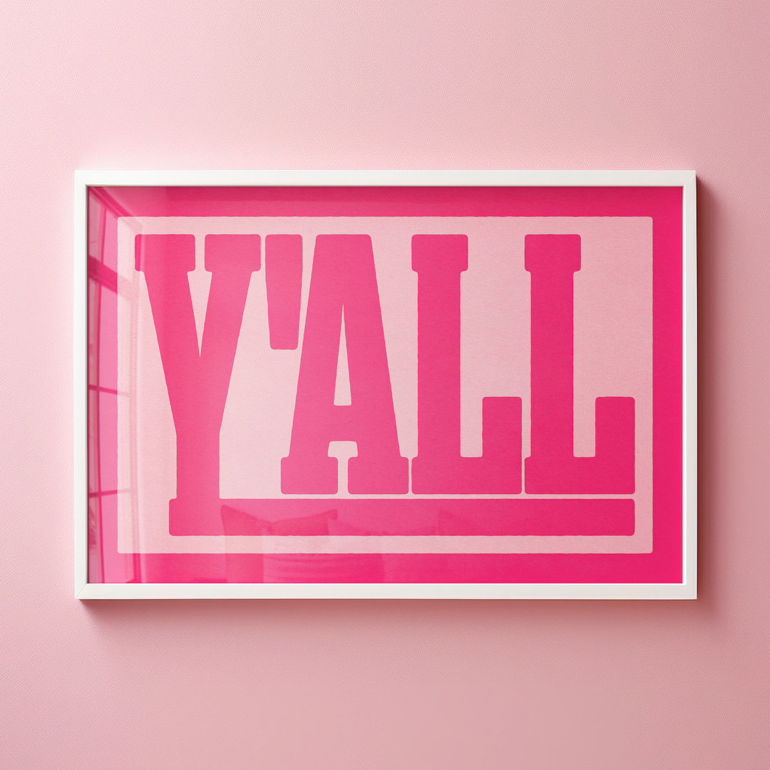 Instant Digital Download Y'all Typography Print Gift for Girl, Eclectic Wall Art, Hot Pink Yall F... | Etsy (US)