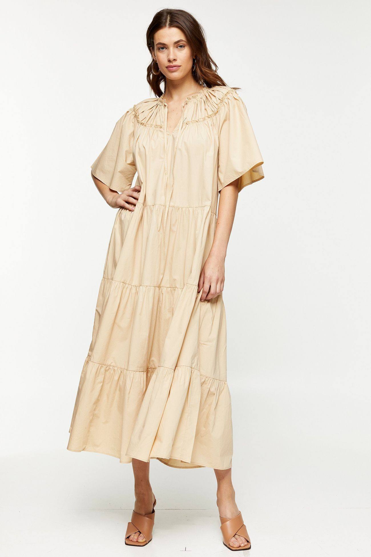 Sand Poplin Smock Midi Dress | Topshop UK