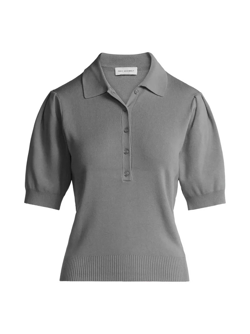 Free Assembly Women's Collared Sweater Tee with Puff Sleeves, Lightweight, Sizes XS-XXL | Walmart (US)