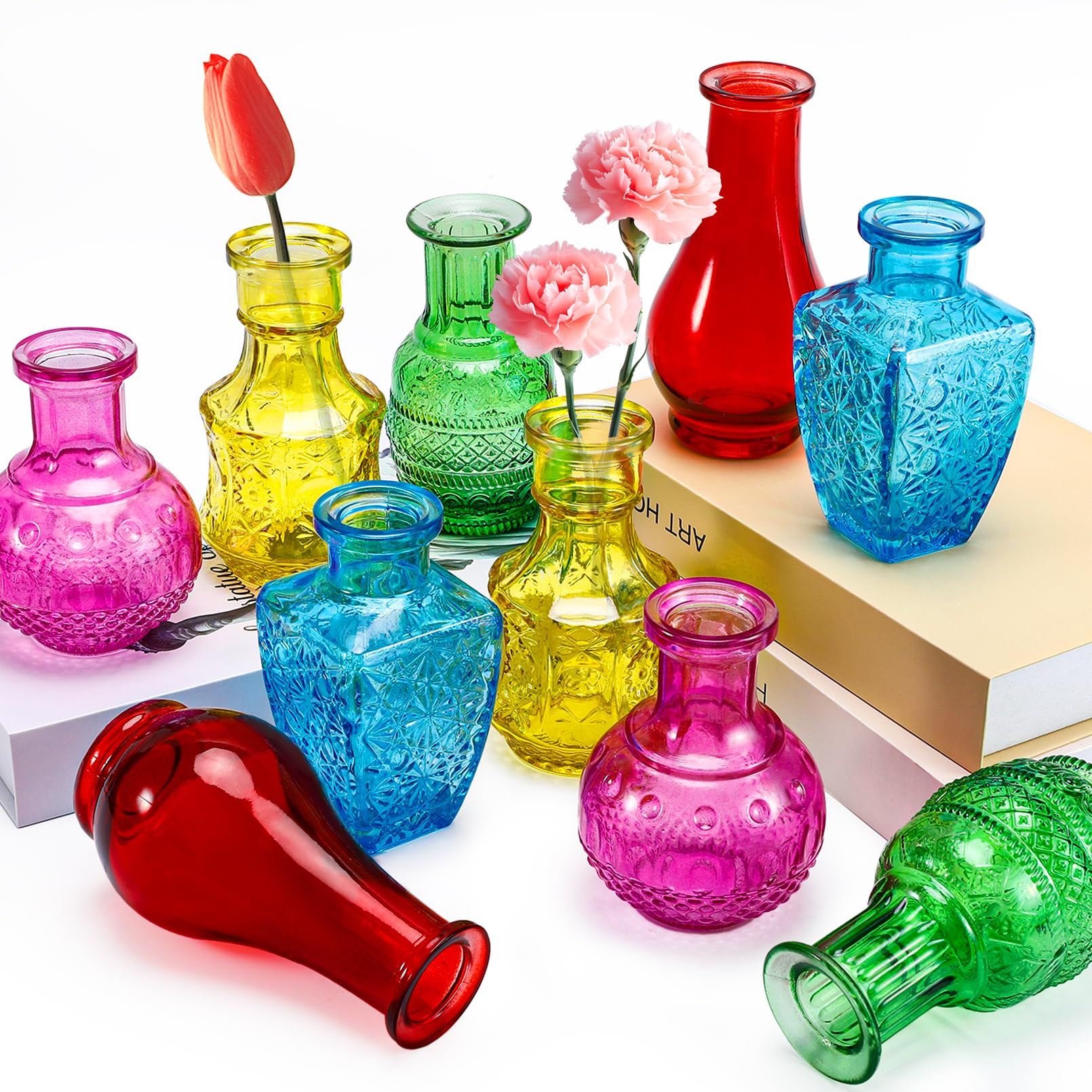 Erinnmy 10 Pack Glass Bud Vases, Colored Bud Vase, Small Rustic Glass Vase for Flowers, Colorful ... | Amazon (US)