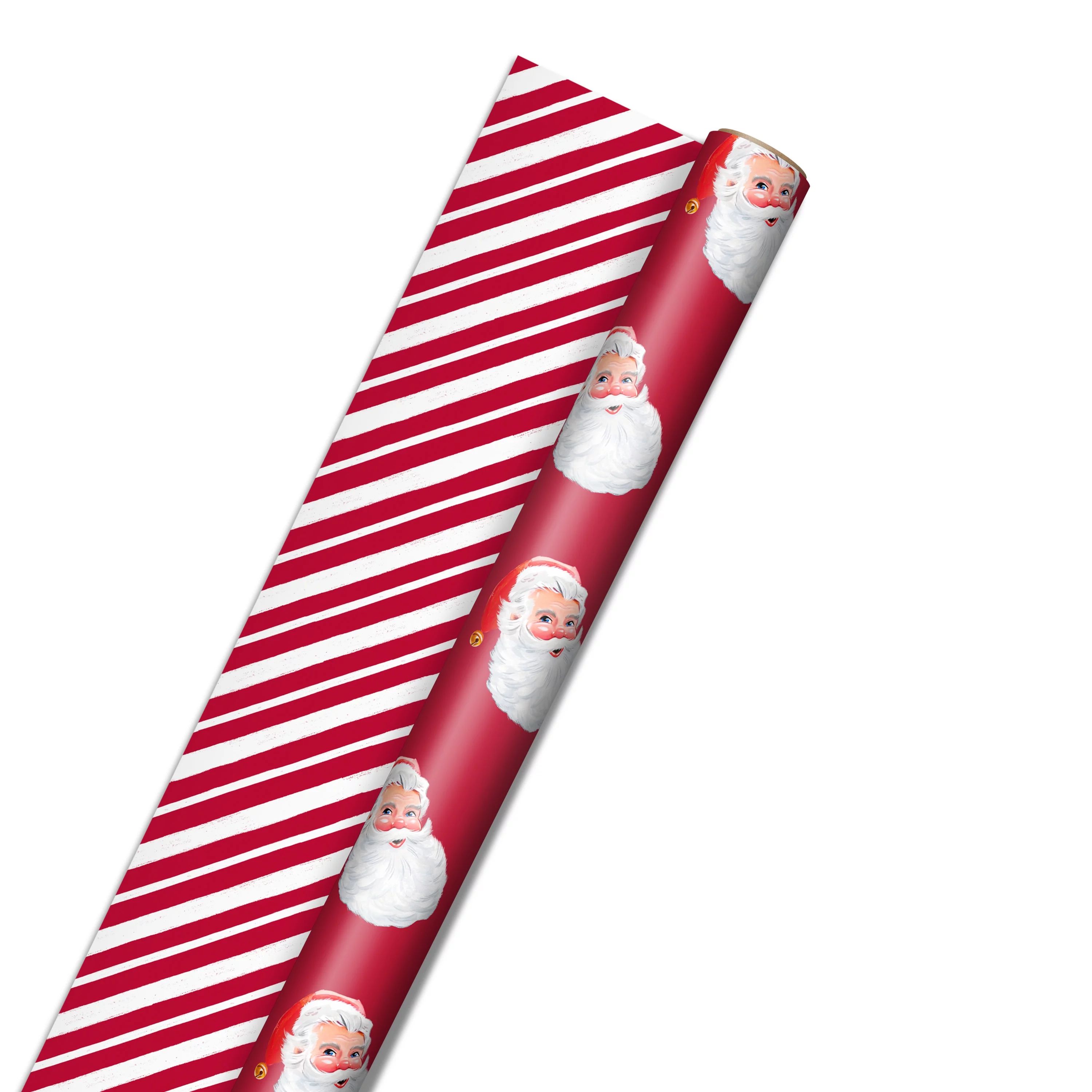 Hallmark Reversible Christmas Wrapping Paper Roll, 60 sq. ft. (Santa Faces/Peppermint Stripe) | Walmart (US)