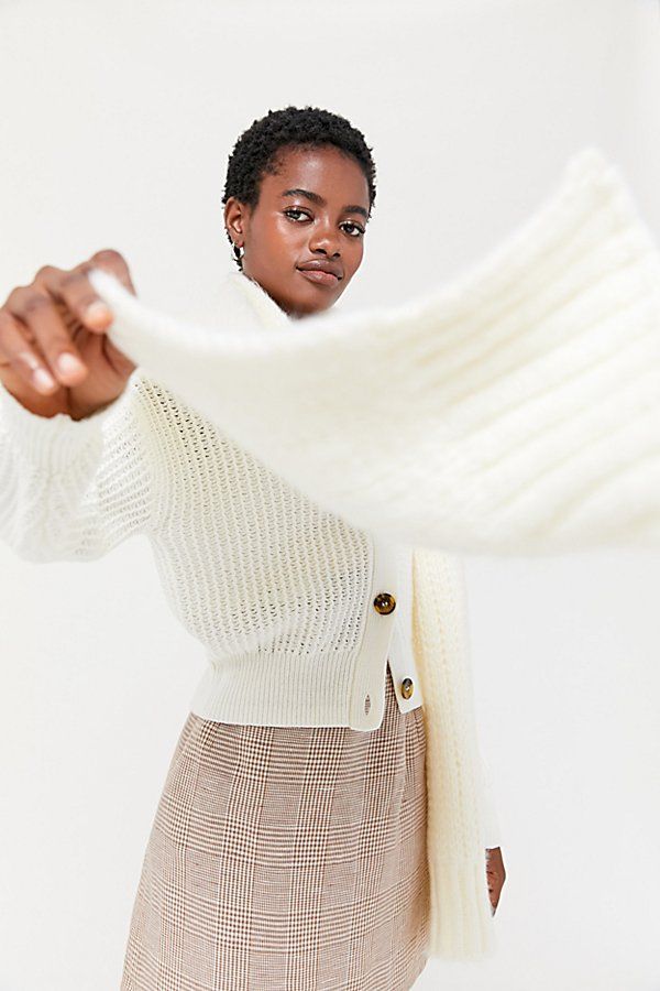 Boucle Knit Scarf - White at Urban Outfitters | Urban Outfitters (US and RoW)