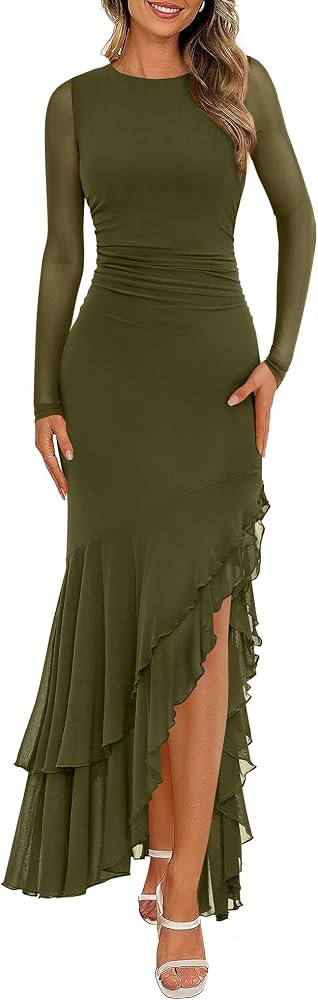 BTFBM Women's Maxi Dresses Fall 2026 Long Sleeve Wedding Guest Dress Amazon Fall Dresses 2026 | Amazon (US)
