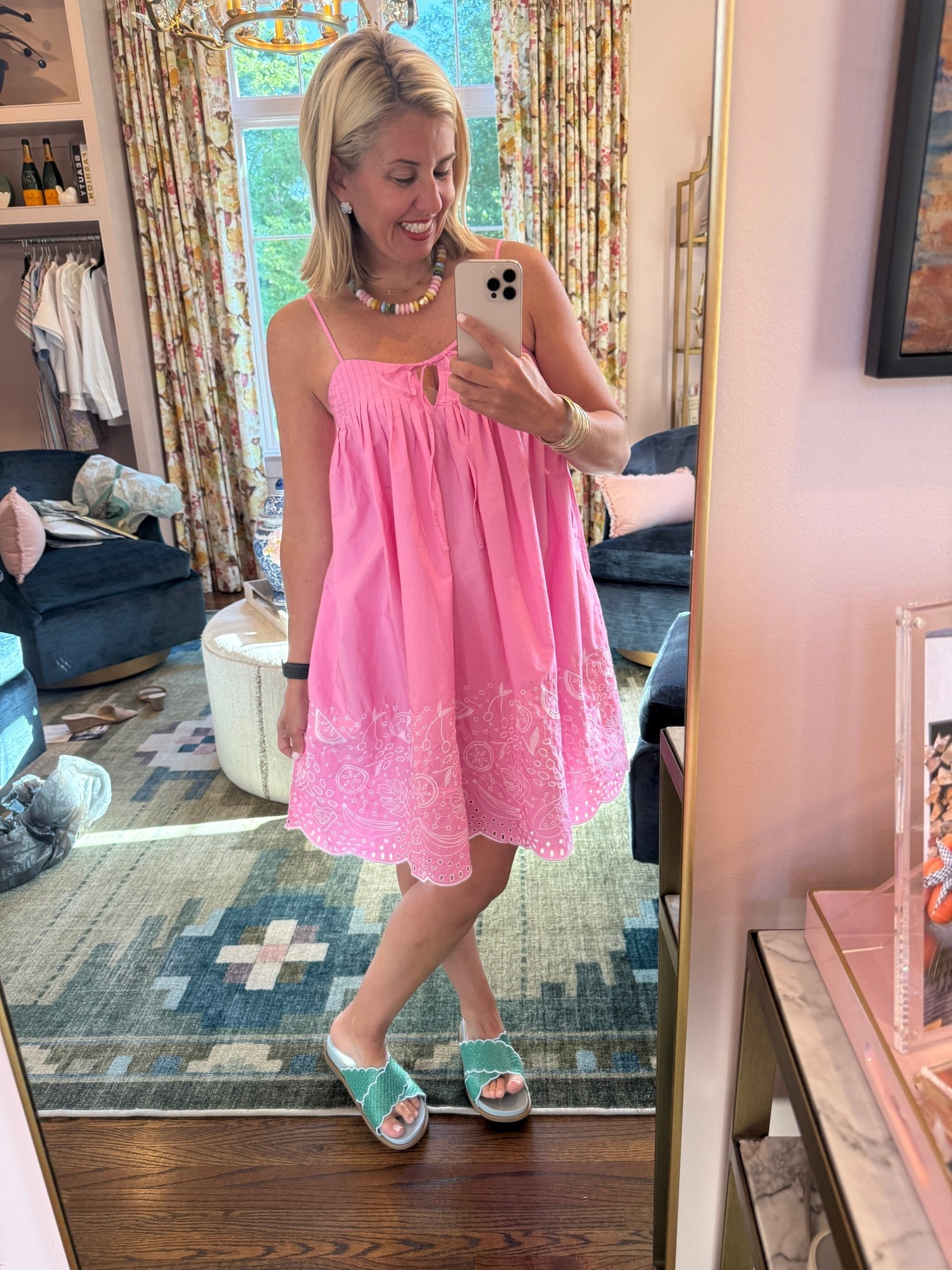 The pink version of that ever so popular banana dress that we all love from Wally world. I’m in a small dress & 8 sandals tts. 

*codes:
Erin McDermott- mixandmatch for 25% off
Allie + Bess - Catherine20

#LTKdayinmylife #LTKootd #LTKmomlife