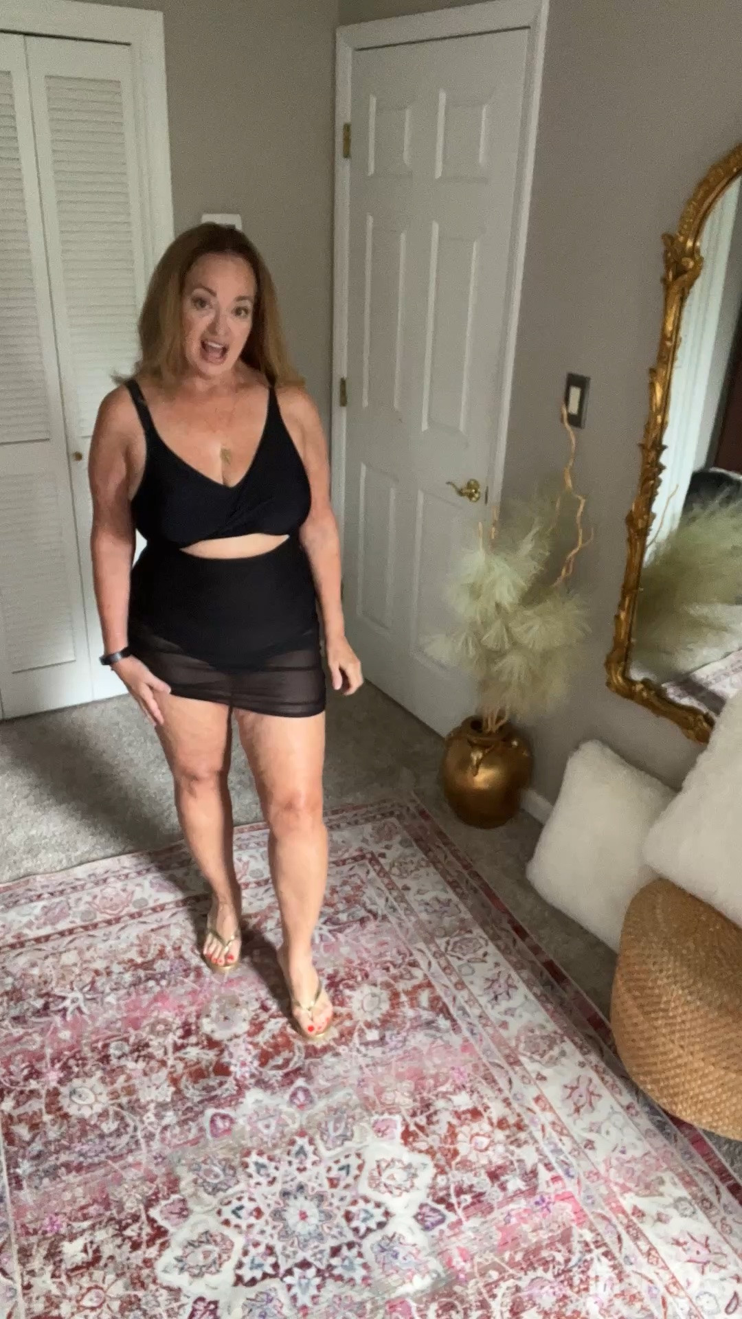 A one piece that has great coverage but
Still provides some curve definition with the v neck top and adjustable straps. In love the cutout a mesh skirt overlay.

#LTKTravel #LTKOver40 #LTKSwim