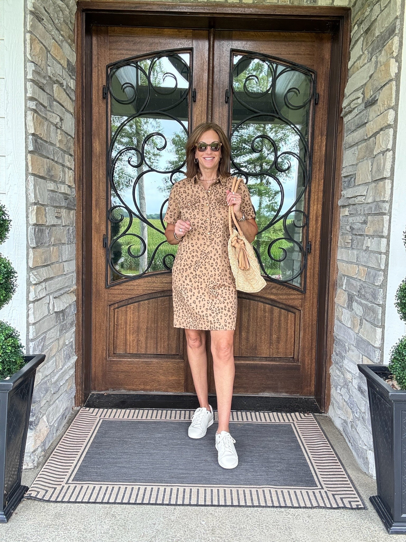 Wearing size medium In the leopard dress. It’s generously sized so if between sizes consider sizing down. You could also wear heeled or flat mules. Dress it up or down

Leopard
Mini dress 
Summer to fall 
Transitional outfit 
Outfit idea

#LTKootd #LTKSeasonal #LTKTall