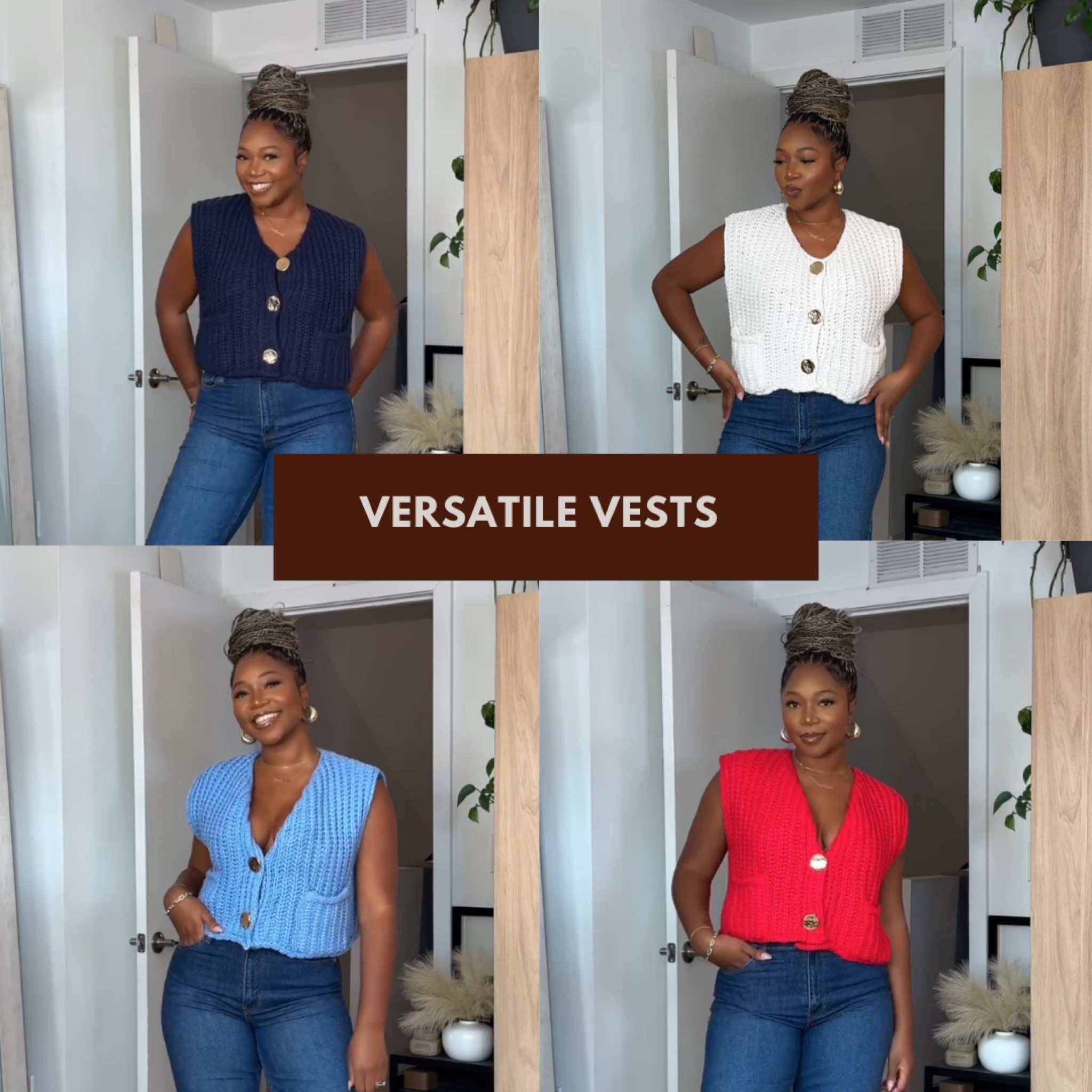 LOVE these knit sweater vests. So many different ways to wear them!! I am 5’9 200lbs wearing a size large in the vest in the pants I am wearing a TALL size 31 and they are like the perfect snug but if you want more room go to a 32! THEY ARE 40% at check out! Has an inseam of 34

#LTKstyletip #LTKfindsunder50 #LTKmidsize