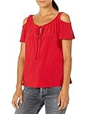 Star Vixen Women's Petite Short-Sleeve Cold-Shoulder Peasant Top, red, PXL | Amazon (US)
